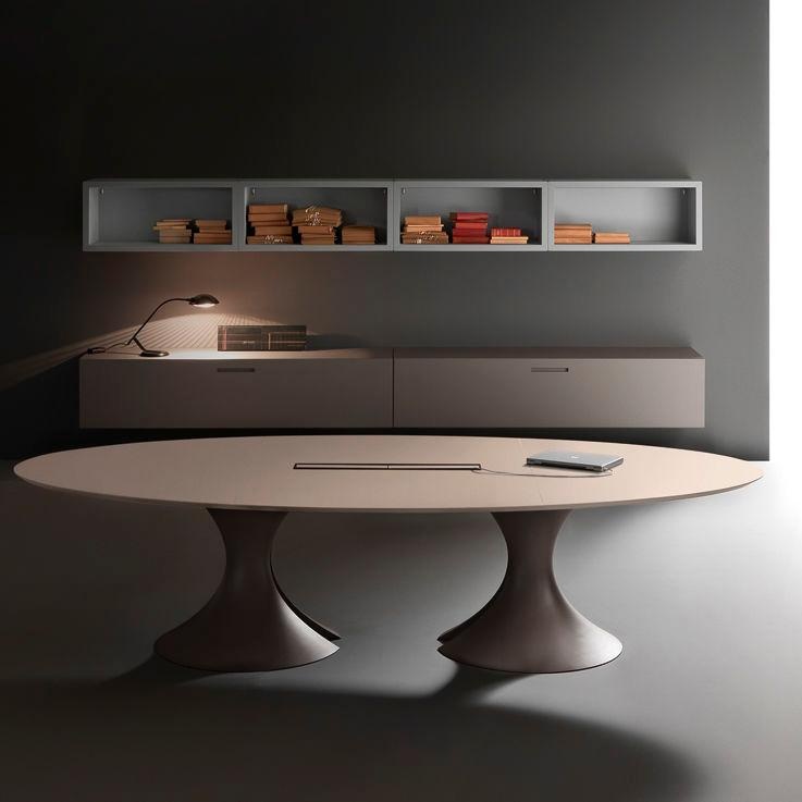 contemporary boardroom table / wooden / round / oval