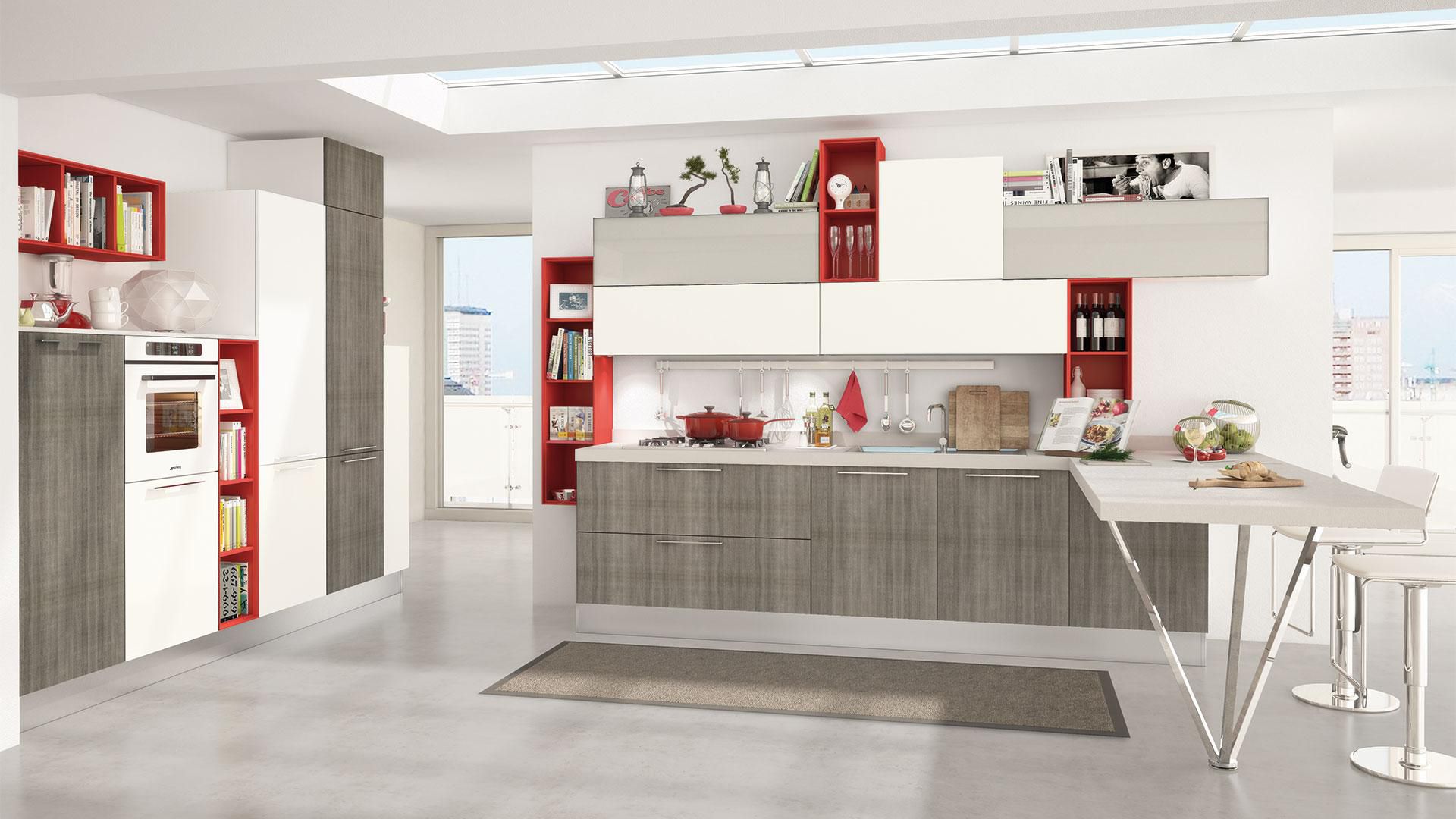 Contemporary kitchen / wood veneer / lacquered - NOEMI - CUCINE LUBE Contemporary kitchen / wood veneer / lacquered - NOEMI - CUCINE LUBE