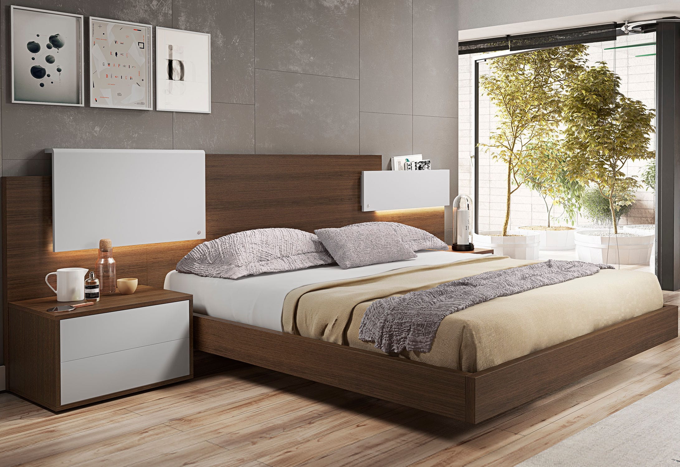 Double Bed Contemporary With Headboard Shelves Nexo8 Double Bed Contemporary With Headboard Shelves Nexo8
