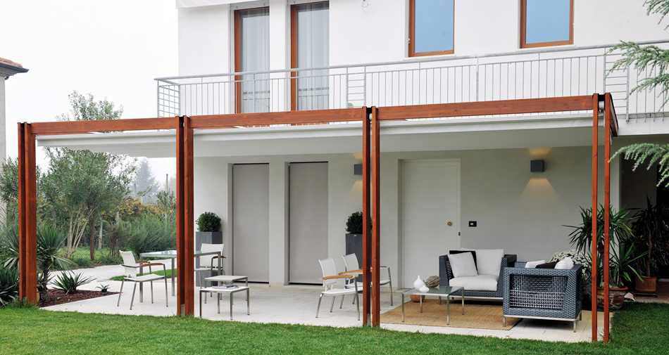 Wall-mounted Pergola / Wooden / Fabric Sliding Canopy / Custom ... Wall-mounted pergola / wooden / fabric sliding canopy / custom TWIN IASO - Wall-mounted Pergola / Wooden / Fabric Sliding Canopy / Custom