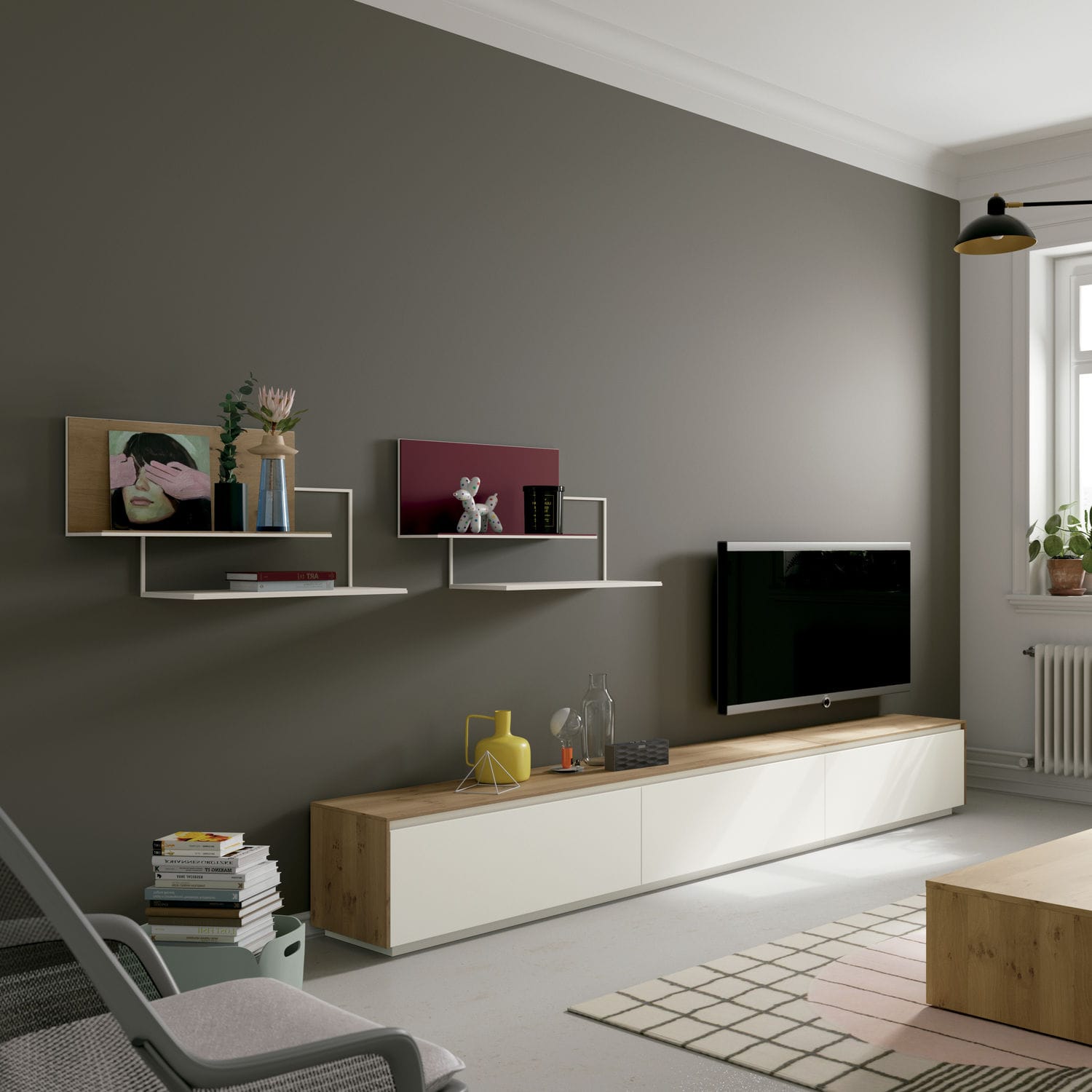 Contemporary Tv Wall Unit Verso System Step Mobenia Wood Veneer