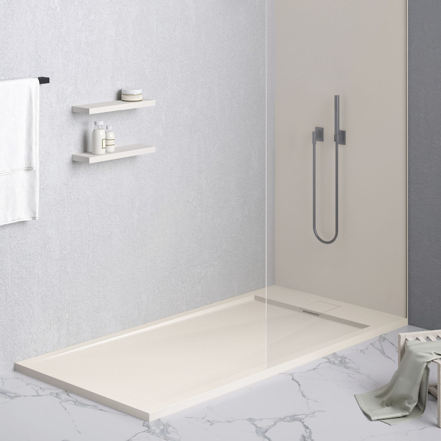 Rectangular Shower Base SERIES N DAYA Floor Level Resin Non Slip