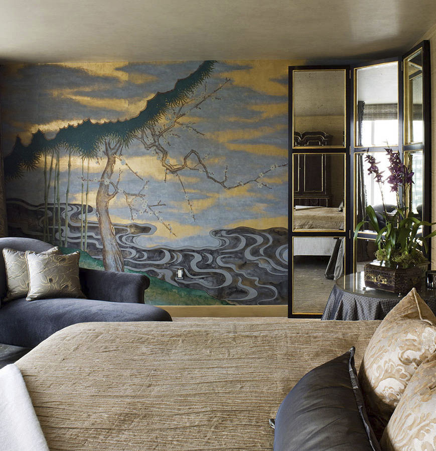 Traditional Wallpaper Patterned Fabric Look Hand Painted Traditional Wallpaper Patterned Fabric Look Hand Painted