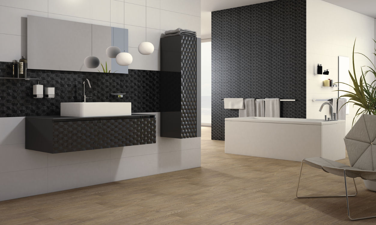 Salon carrelage noir brillant: photos salle bains moderne. le noir ...