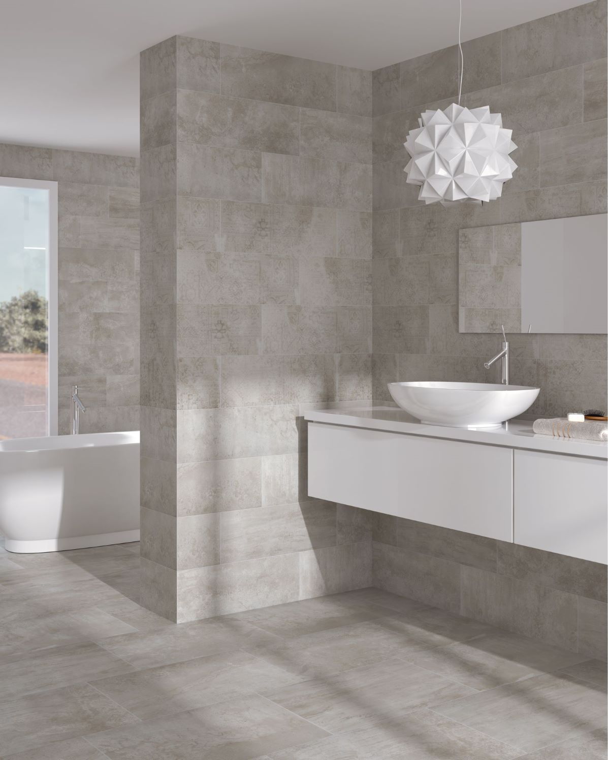 bathroom tile / floor / porcelain stoneware / satin - concrete bathroom tile / floor / porcelain stoneware / satin - concrete