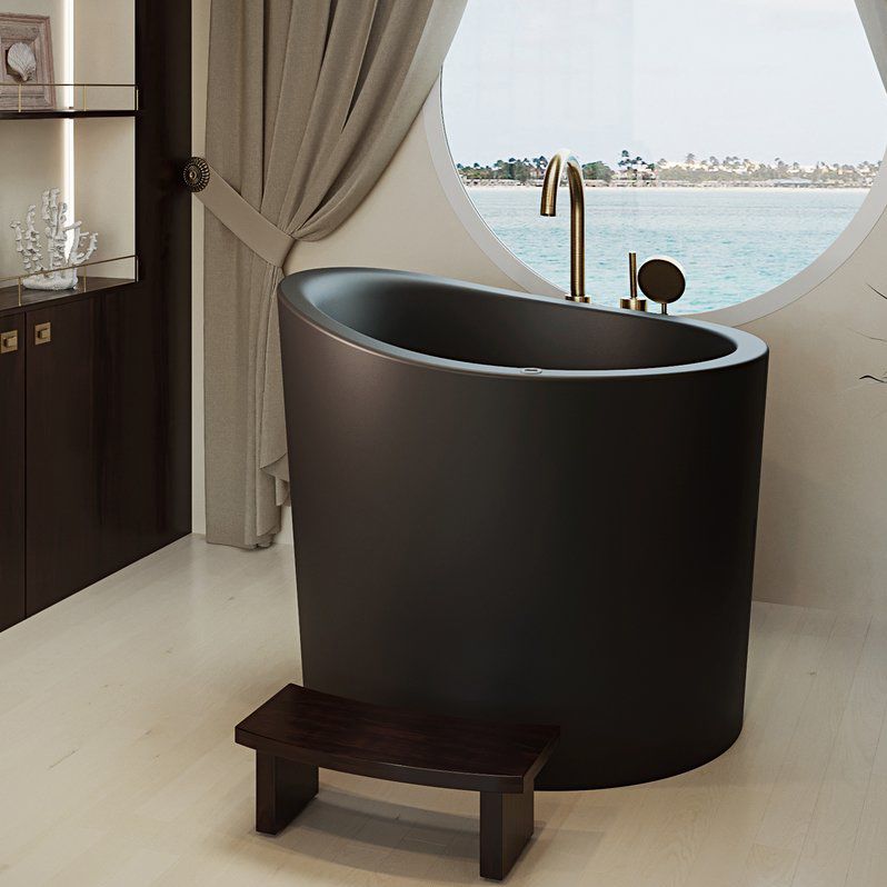 Round Bathtub True Ofuro Mini Black Tranquility Aquatica Marmite Sp