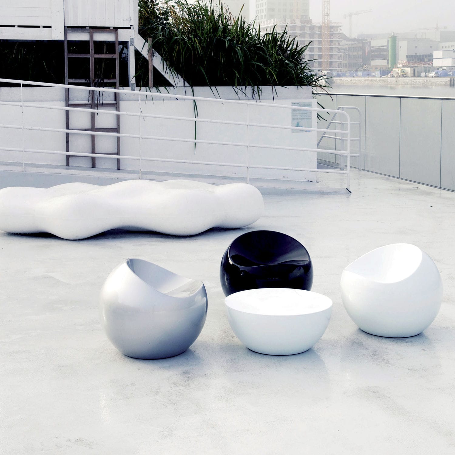 Contemporary chair / made from recycled materials / abs / for public ... Ball chair finn stone