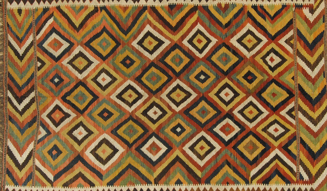 Oriental Rug Patterned Geometric Wool Kilim Ano Oriental Rug Patterned Geometric Wool Kilim Ano