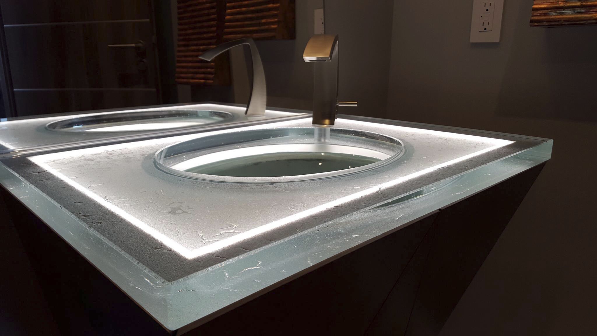 Glass vanity top professional custom backlit