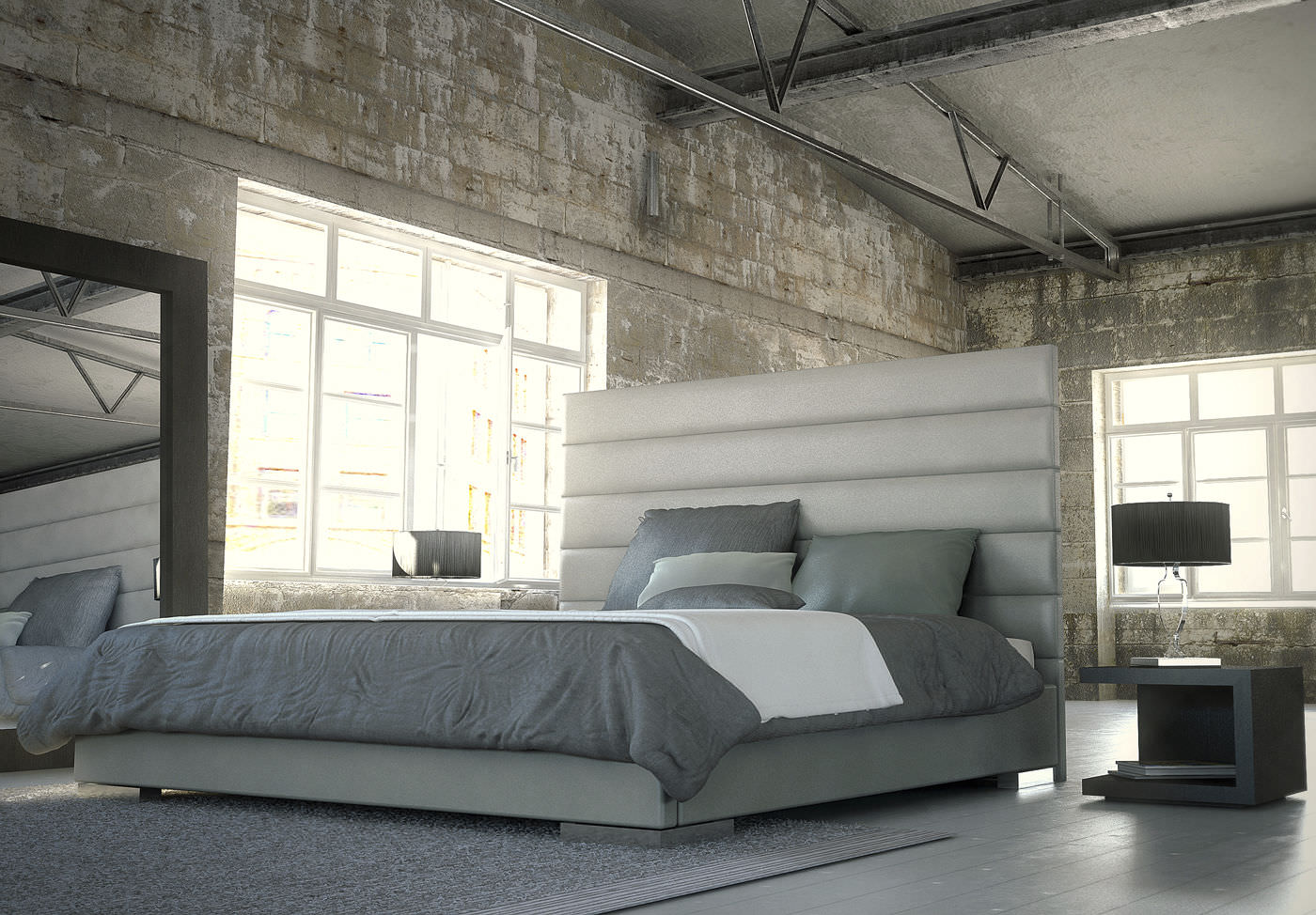 Double Bed Contemporary Leather With Upholstered Headboard - Double Bed Contemporary Leather With Upholstered Headboard Prince Queen Modloft double bed contemporary leather with upholstered headboard - double bed contemporary leather with upholstered headboard prince queen modloft
