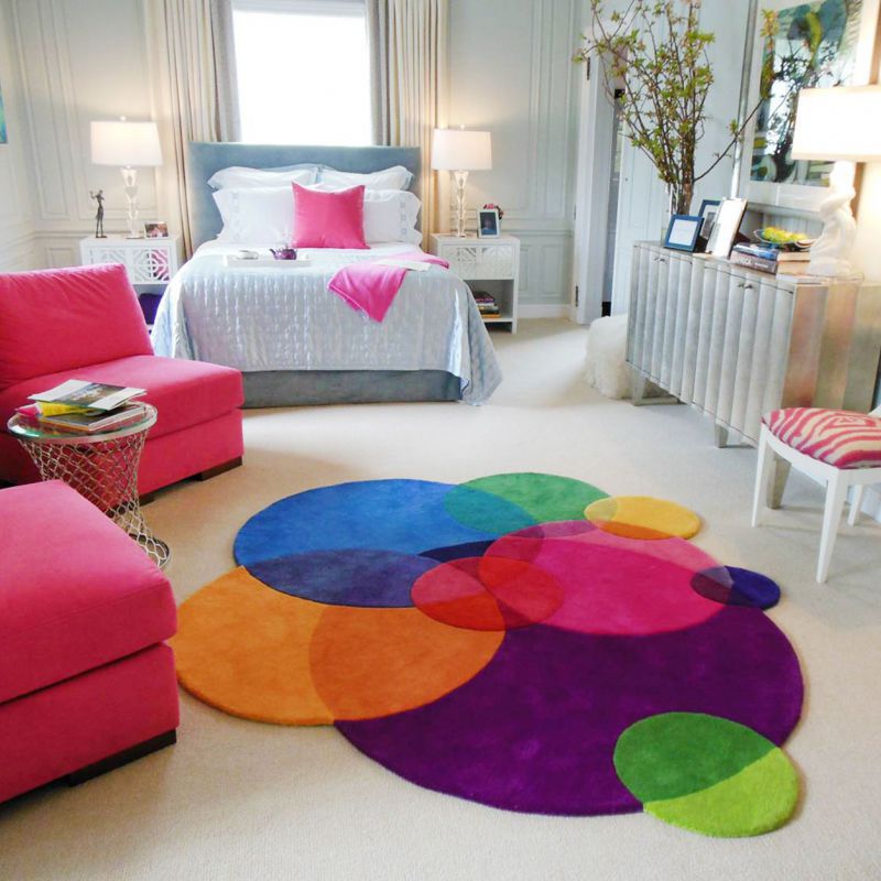 Contemporary Rug Patterned New Zealand Wool Round Bubbles Contemporary Rug Patterned New Zealand Wool Round