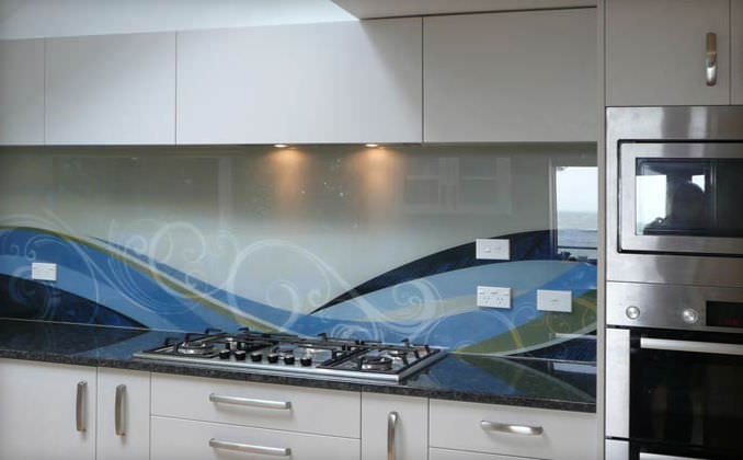Wall-mounted decorative panel / backsplash / glass / translucent ...
