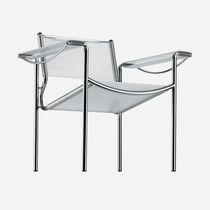 Contemporary armchair / leather / chrome...