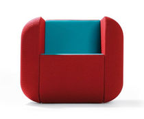 Contemporary armchair / fabric / leather