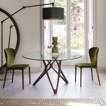 Contemporary dining table / walnut / tempered...