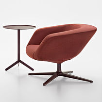 Contemporary armchair / fabric / leather...