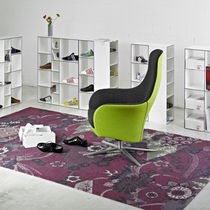 Contemporary armchair / fabric / leather...