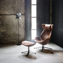 Contemporary armchair / fabric / leather...