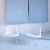 Contemporary fireside chair / fabric / sled...