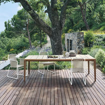 Contemporary dining table / teak / glazed...
