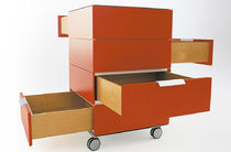 Wooden office unit / 4-drawer / on casters