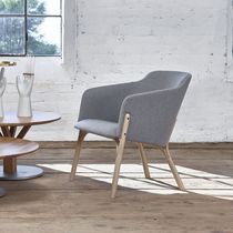 Contemporary armchair / fabric / leather...