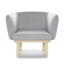 Contemporary armchair / fabric / wooden