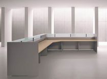 Wooden reception desk / glass