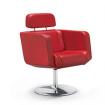 Contemporary visitor armchair / leather...