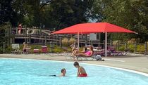 commercial double offset patio umbrella DOUBLE POST HIP Shade Systems