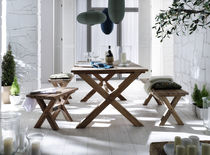 contemporary bench and table set (indoor/outdoor) RECLAIM TEAK DINING SET by GREENFACE Infinita Corporation