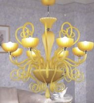 contemporary chandelier (blown glass, handmade) AMBER TWIRL 8 UNITED LIGHTS