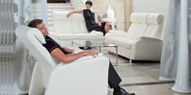 contemporary leather recliner armchair with footstool (headrest) MUSETTA Kler