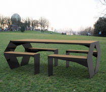 contemporary metal bench and table set for garden ARROW  Duffy London