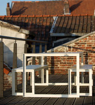 contemporary metal bench and table set for garden ALYSSA LUZ INTERIORS