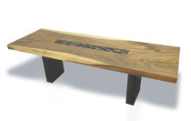 contemporary table in reclaimed wood SLAB DINING TABLE W/ INSET ROCK   Rotsen Furniture