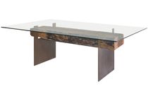 contemporary wood and metal secretary desk GLASS TOP AND METAL DESK Rotsen Furniture