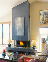 custom contemporary 3 sided fireplace (wood-burning closed hearth) PLEIN FEU 100 Piros