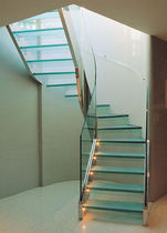 half-turn staircase with a lateral stringer (metal frame and glass steps) SUMMIT LODGE SS 395 SPIRAL Stairs