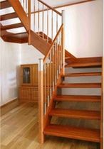 half-turn staircase with a lateral stringer (wooden frame and steps) MOD. 100 LF Interbau