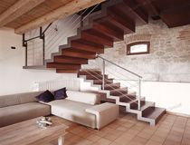 half-turn staircase with a lateral stringer (metal frame and wooden steps) ELITE STRIKE FULL Alfa Scale