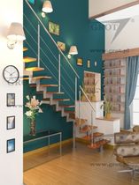 quarter-turn staircase with a central stringer (metal frame and wood steps) ANTEK GROT