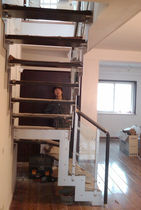 quarter-turn staircase with a lateral stringer (metal frame and wood steps) L SERIES: L52 Hangzhou Mansion Material Co., Ltd.