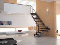 quarter-turn staircase with a lateral stringer (metal frame and wood steps) LINK CAST SCALE