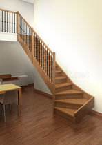 quarter-turn staircase with a lateral stringer (wooden frame and steps) ARIS H1-C (PLUS) IDEALKIT