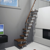 quarter-turn staircase with modular central modular stringer (metal frame and wood steps, for small space) MINI MisterSTEP