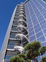 spiral fire escape staircase in metal (duckboard steps)  Nautilus