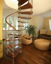 spiral staircase (stainless steel frame and wood steps)  Kevala Stairs Limited