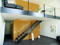 straight staircase with a lateral stringer (metal frame and wood steps)  Haring Engineering Ltd 