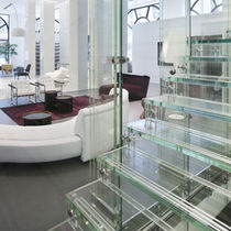 straight staircase with a lateral stringer (metal frame and glass steps)  Rize Stairs